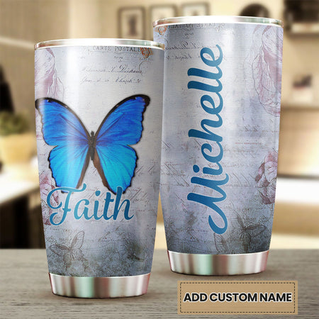Camellia Personalized Butterfly Faith Stainless Steel Tumbler - Double-Walled Insulation Vacumm Flask - For Thanksgiving, Memorial Day, Christians, Christmas Gift
