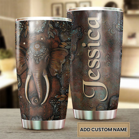 Camellia Personalized Mandala Elephant Stainless Steel Tumbler-Sweat-Proof Double Wall Travel Cup With Lid