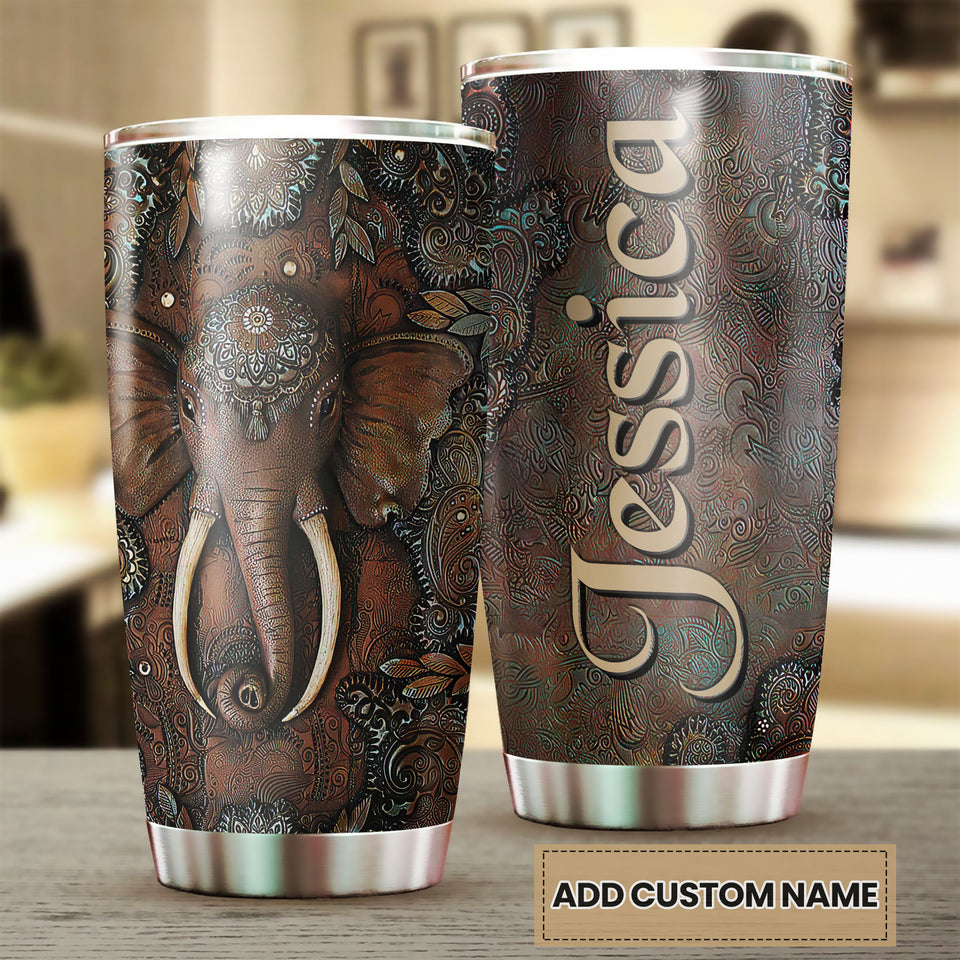 Camellia Personalized Mandala Elephant Stainless Steel Tumbler-Sweat-Proof Double Wall Travel Cup With Lid