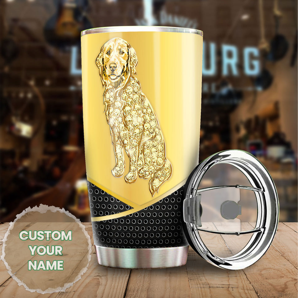 Camellia Personalized 3D Golden Dog Stainless Steel Tumbler - Customized Double-Walled Insulation Travel Thermal Cup With Lid Gift For Dog Lover