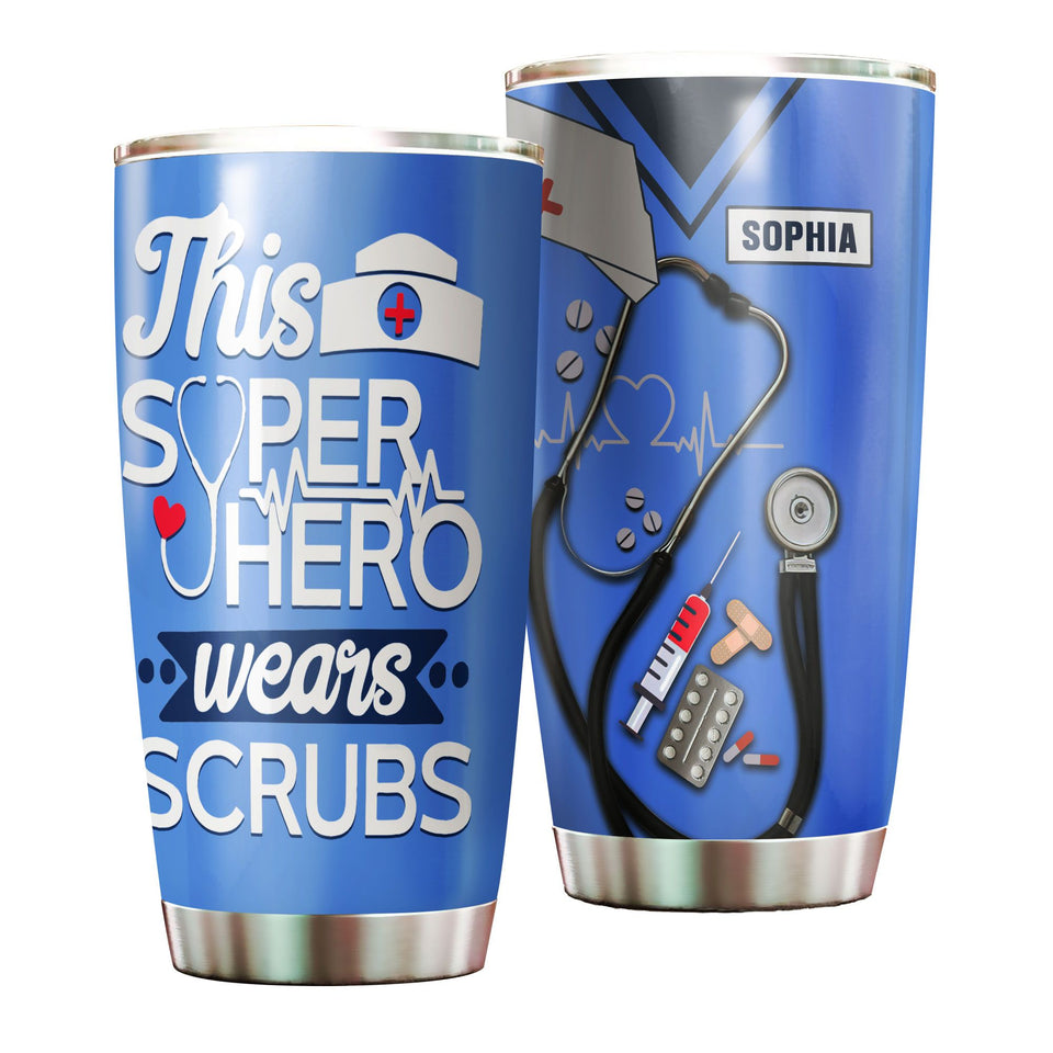Camellia Personalized Nurse Hero Stainless Steel Tumbler - Double-Walled Insulation Vacumm Flask - Gift For Nurse, Christmas Gift, International Nurses Day