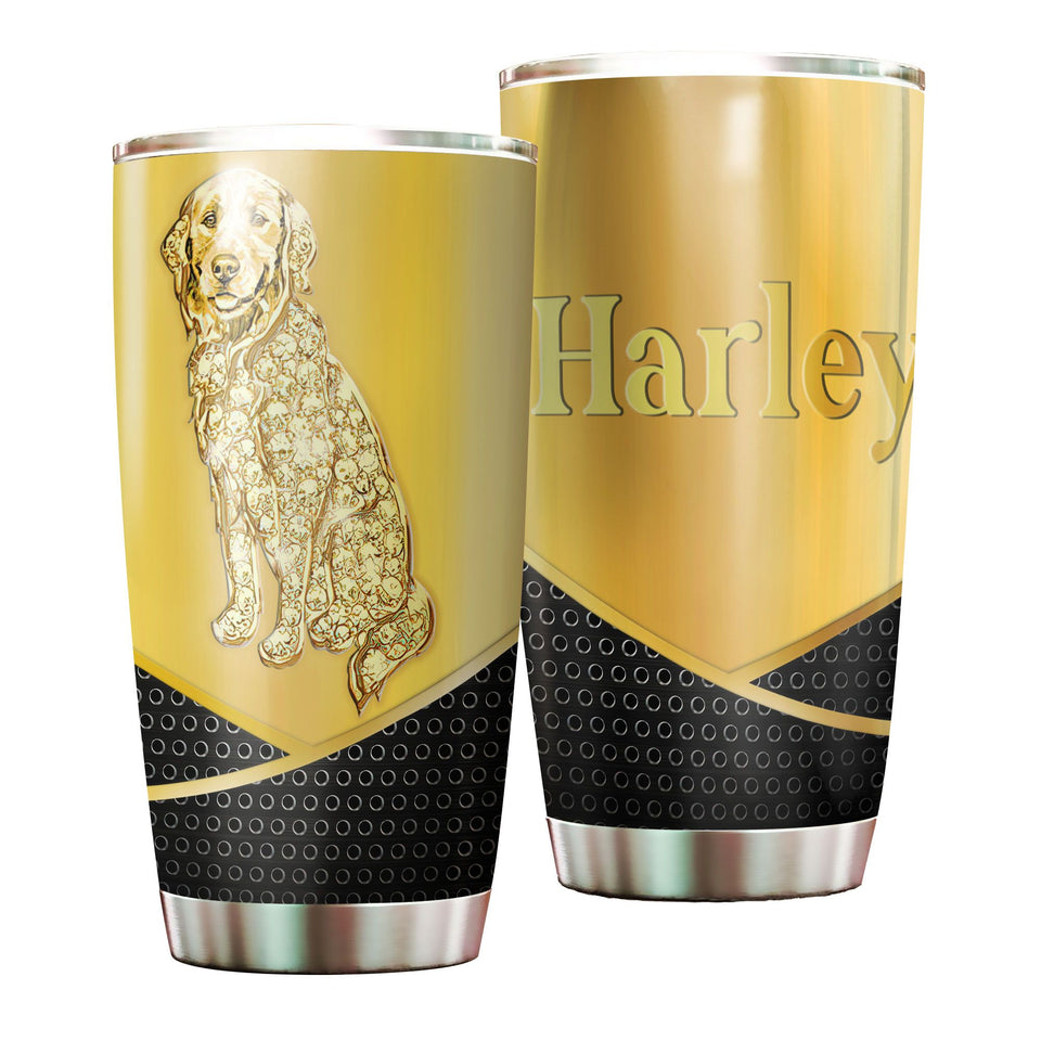 Camellia Personalized 3D Golden Dog Stainless Steel Tumbler - Customized Double-Walled Insulation Travel Thermal Cup With Lid Gift For Dog Lover