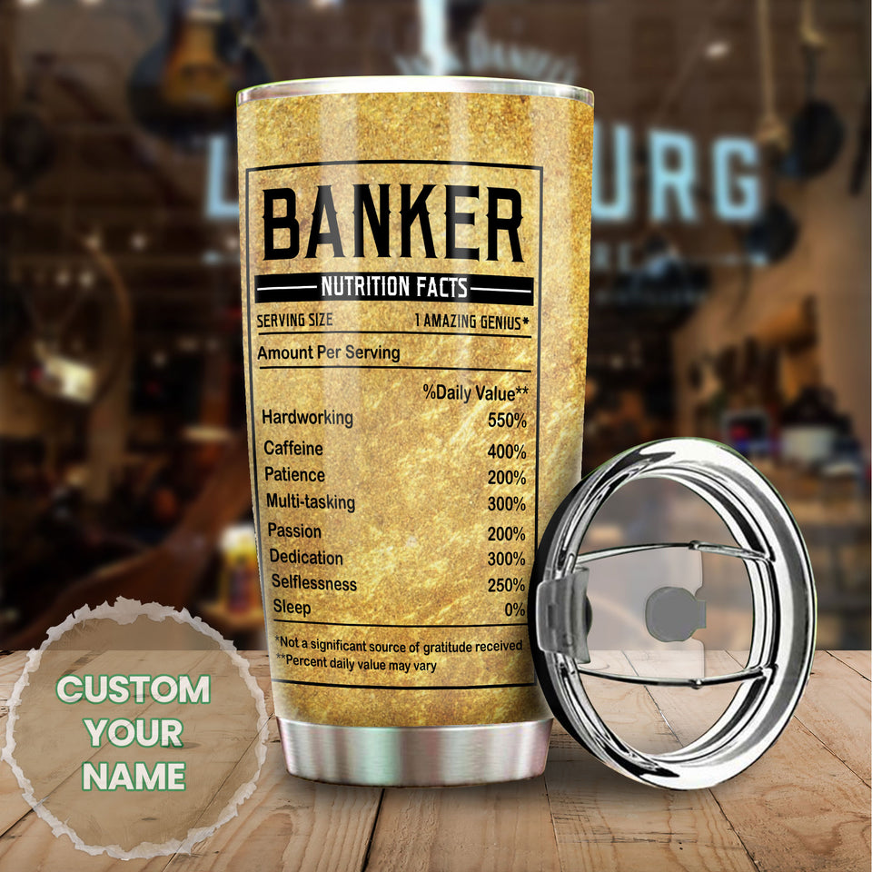 Camellia Personalized Banker Facts Stainless Steel Tumbler - Double-Walled Insulation Vacumm Flask - Gift For Christmas, Birthday, Thanksgiving, Bankers, Bank Tellers