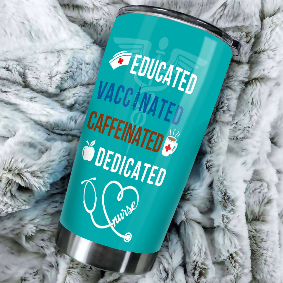 Camellia Personalized Nurse Educated Vaccinated Caffeinated Dedicated Stainless Steel Tumbler - Double-Walled Insulation Vacumm Flask - Gift For Nurse, Christmas Gift, International Nurses Day