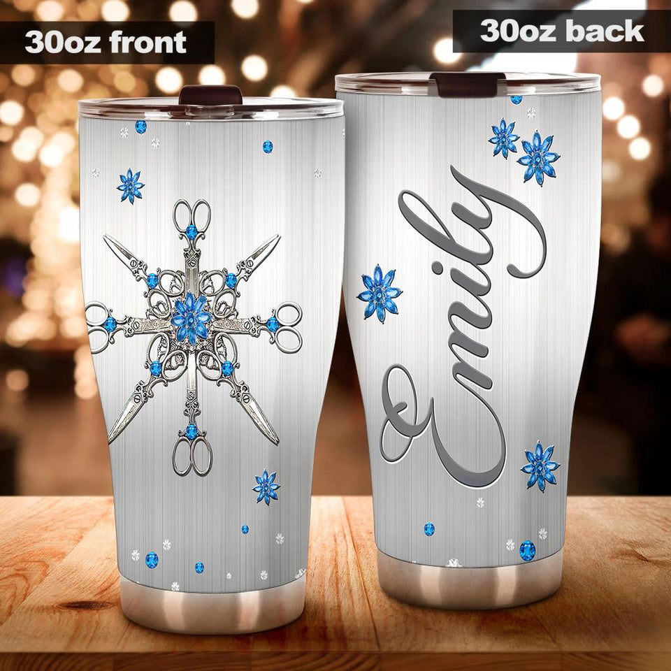 Camellia Personalized Wire Haired Silver Style Stainless Steel Tumbler - Customized Double-Walled Insulation Travel Thermal Cup With Lid Gift For Hairdresser Hair Stylist
