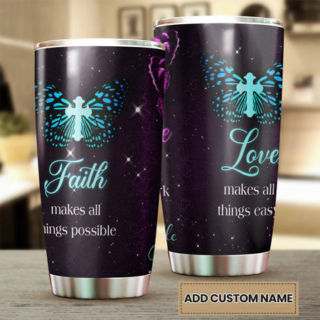 Camellia Personalized Butterfly Love Makes All Things Easy Stainless Steel Tumbler - Double-Walled Insulation Vacumm Flask - For Thanksgiving, Memorial Day, Christians, Christmas Gift