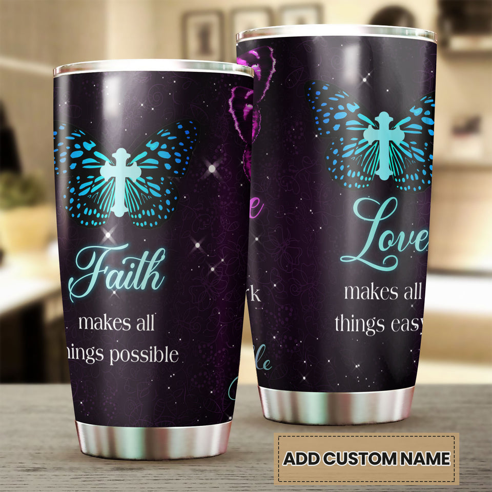 Camellia Personalized Butterfly Love Makes All Things Easy Stainless Steel Tumbler - Double-Walled Insulation Vacumm Flask - For Thanksgiving, Memorial Day, Christians, Christmas Gift
