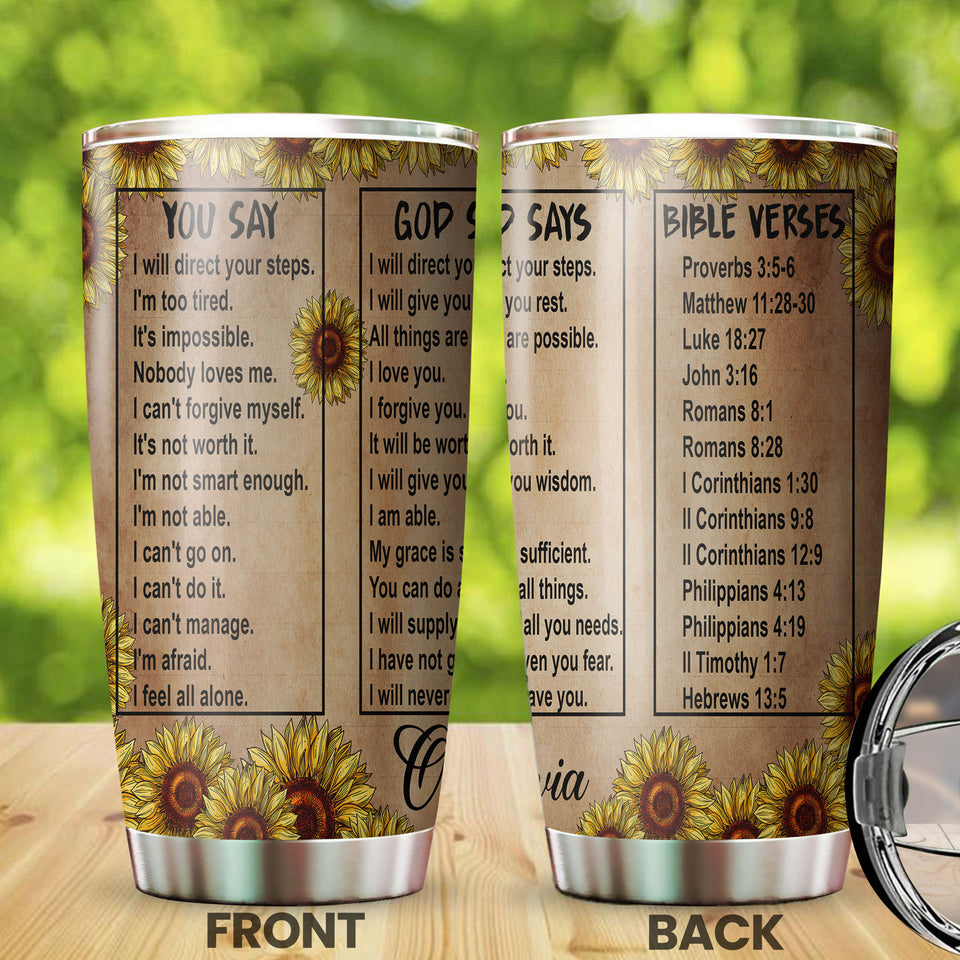 Camellia Persionalized Bible Verses God Says Stainless Steel Tumbler - Customized Double - Walled Insulation Travel Thermal Cup With Lid Gift For Christian