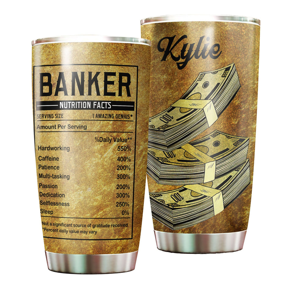 Camellia Personalized Banker Facts Stainless Steel Tumbler - Double-Walled Insulation Vacumm Flask - Gift For Christmas, Birthday, Thanksgiving, Bankers, Bank Tellers