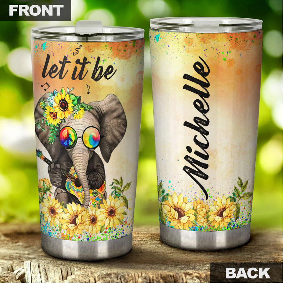 Camellia Personalized Elephant Let It Be Hippie Style Stainless Steel Tumbler-Double-Walled Insulation Cups With Lid Travel Mug
