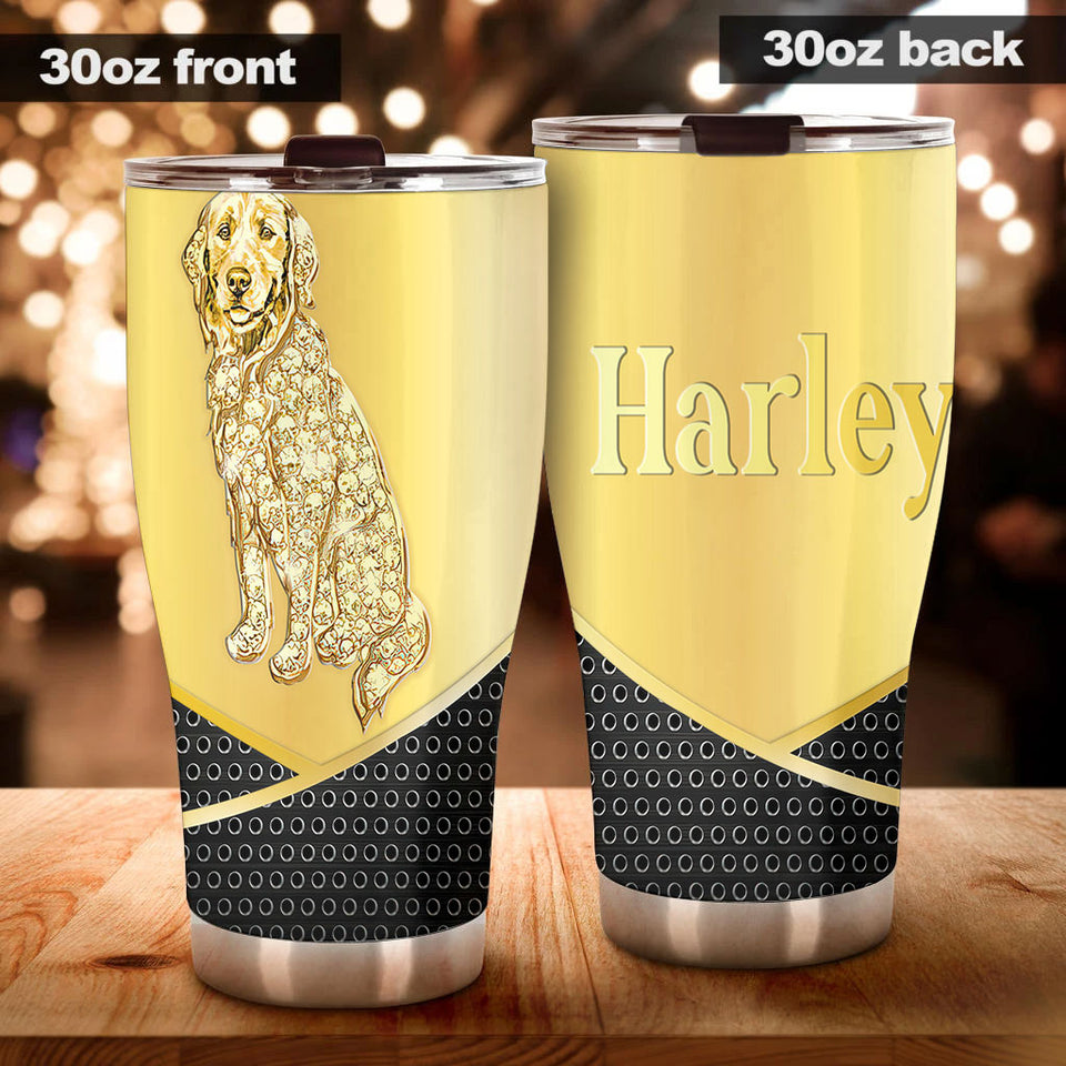 Camellia Personalized 3D Golden Dog Stainless Steel Tumbler - Customized Double-Walled Insulation Travel Thermal Cup With Lid Gift For Dog Lover