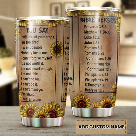Camellia Persionalized Bible Verses God Says Stainless Steel Tumbler - Customized Double - Walled Insulation Travel Thermal Cup With Lid Gift For Christian