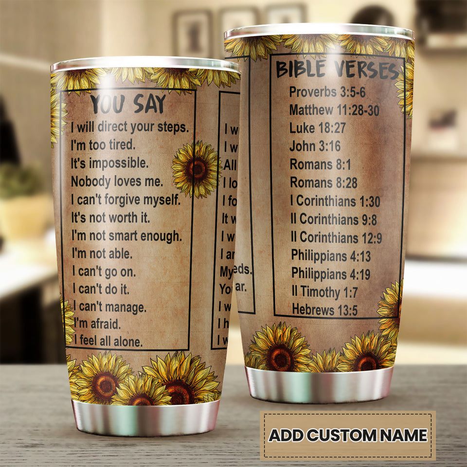 Camellia Persionalized Bible Verses God Says Stainless Steel Tumbler - Customized Double - Walled Insulation Travel Thermal Cup With Lid Gift For Christian
