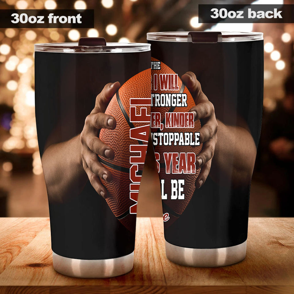 Camellia Persionalized 3D Basketball New Year Stainless Steel Tumbler - Customized Double - Walled Insulation Travel Thermal Cup With Lid Gift For Basketball Player