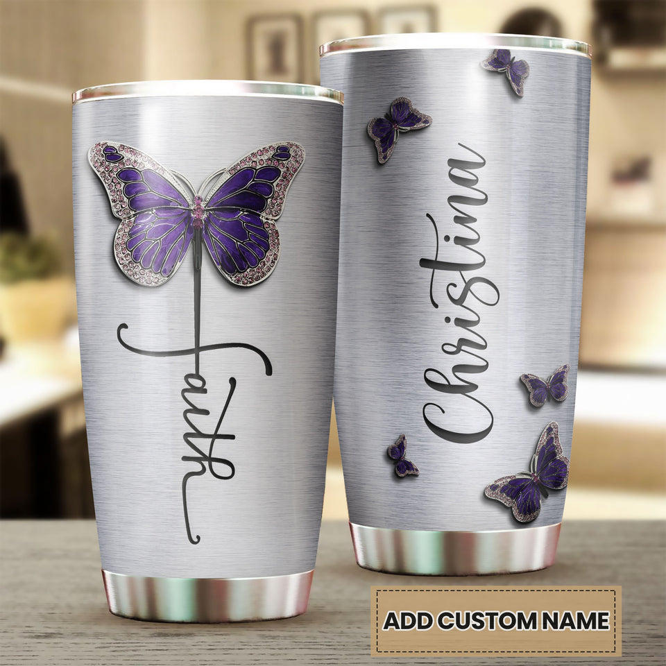 Camellia Personalized Butterfly Faith Jewelry Style Stainless Steel Tumbler - Double-Walled Insulation Vacumm Flask - For Thanksgiving, Memorial Day, Christians, Christmas Gift