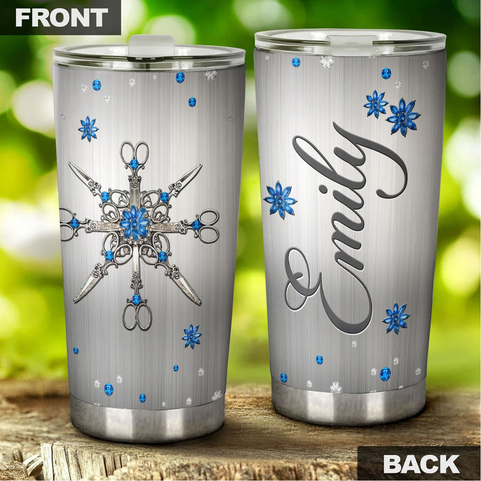 Camellia Personalized Wire Haired Silver Style Stainless Steel Tumbler - Customized Double-Walled Insulation Travel Thermal Cup With Lid Gift For Hairdresser Hair Stylist