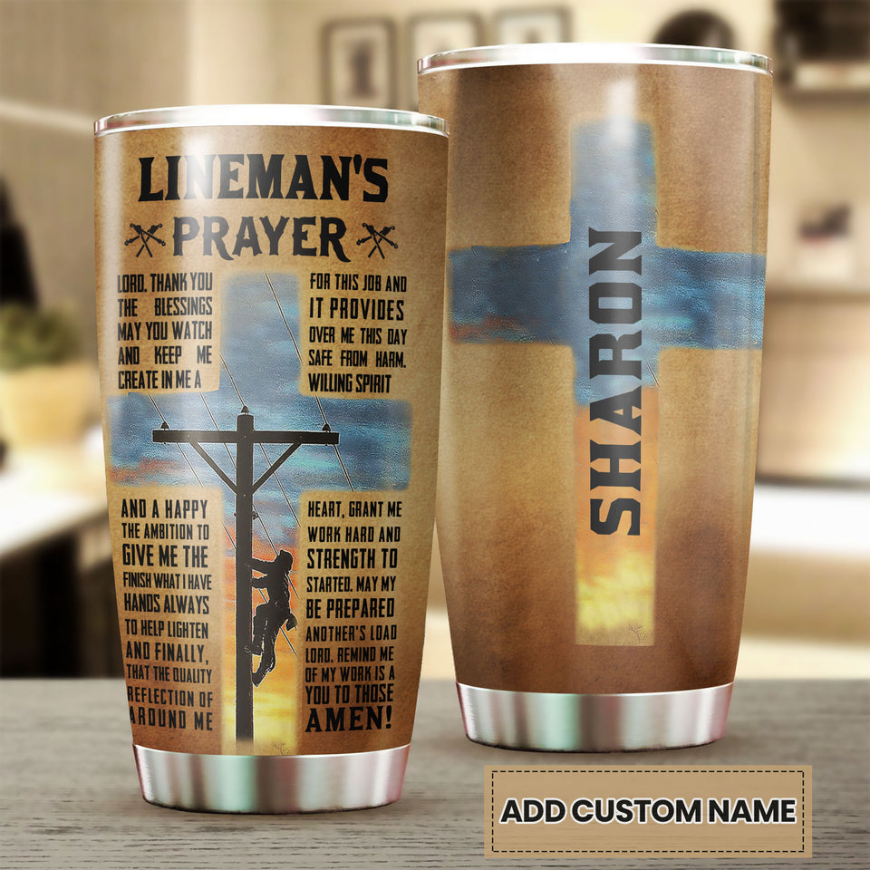 Camellia Personalized Faith Lineman's Prayer Stainless Steel Tumbler-Double-Walled Insulation Travel Cup With Lid
