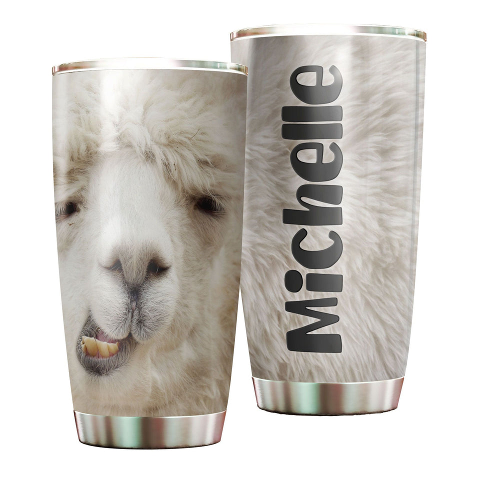Camellia Personalized Cute white Camel Face Stainless Steel Tumbler-Double-Walled Insulation Travel Cup With Lid Gift For Animal Lover Camel Lover