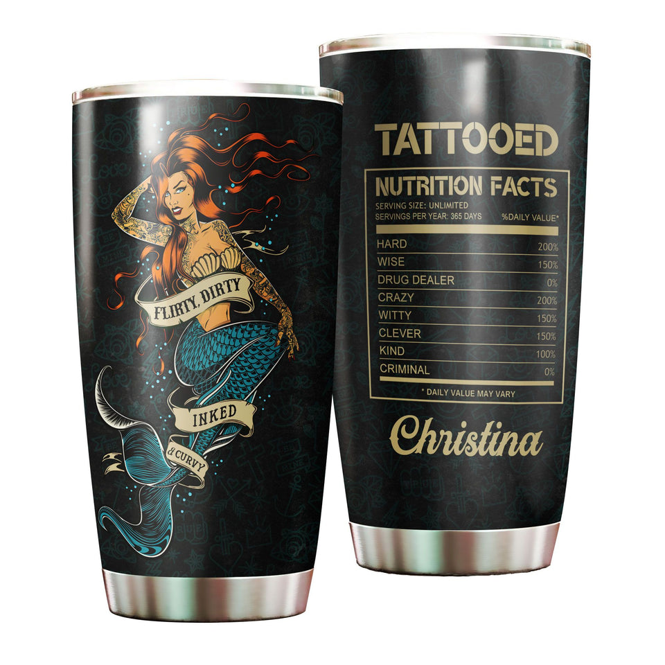 Camellia Personalized Tatooed Nutrition Facts Marmaid Stainless Steel Tumbler-Double-Walled Insulation Travel Cup With Lid