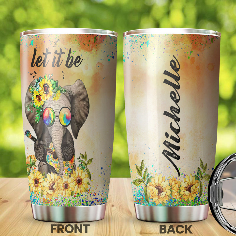 Camellia Personalized Elephant Let It Be Hippie Style Stainless Steel Tumbler-Double-Walled Insulation Cups With Lid Travel Mug