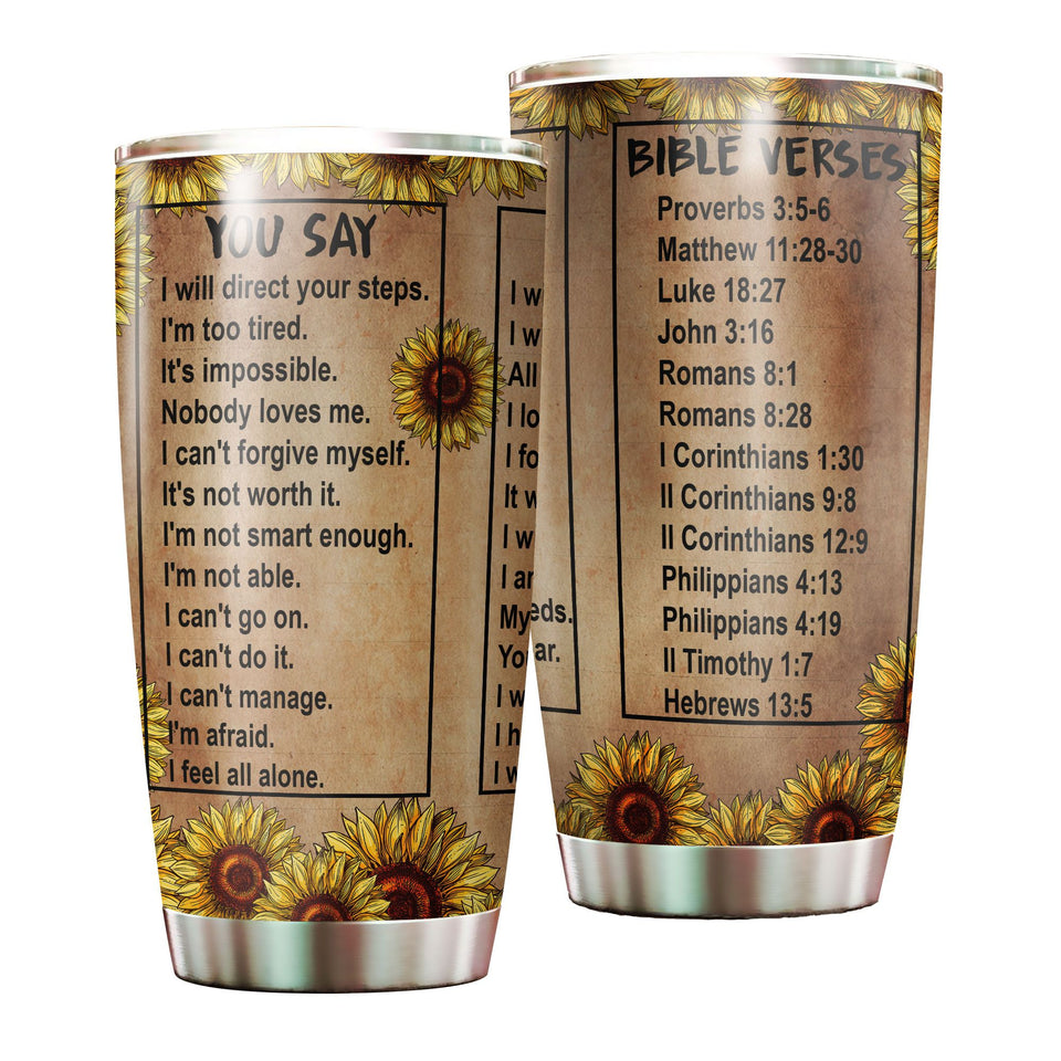 Camellia Persionalized Bible Verses God Says Stainless Steel Tumbler - Customized Double - Walled Insulation Travel Thermal Cup With Lid Gift For Christian