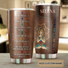 Camellia Personalized Meditation Girl Leather Style Stainless Steel Tumbler-Sweat-Proof Double Wall Travel Cup With Lid