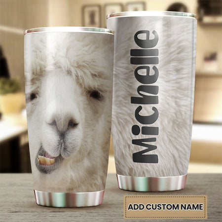 Camellia Personalized Cute white Camel Face Stainless Steel Tumbler-Double-Walled Insulation Travel Cup With Lid Gift For Animal Lover Camel Lover