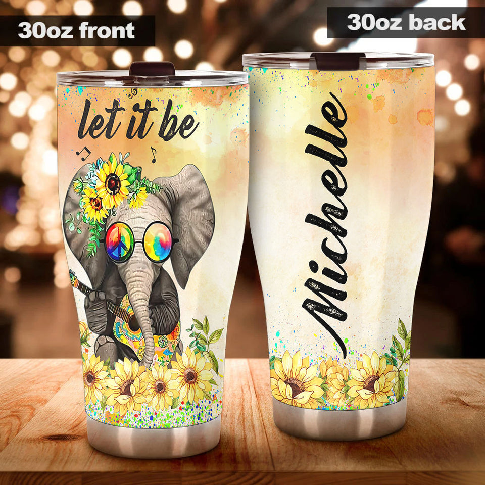 Camellia Personalized Elephant Let It Be Hippie Style Stainless Steel Tumbler-Double-Walled Insulation Cups With Lid Travel Mug
