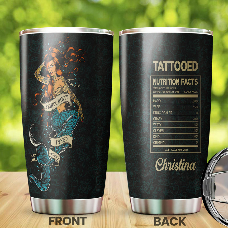 Camellia Personalized Tatooed Nutrition Facts Marmaid Stainless Steel Tumbler-Double-Walled Insulation Travel Cup With Lid