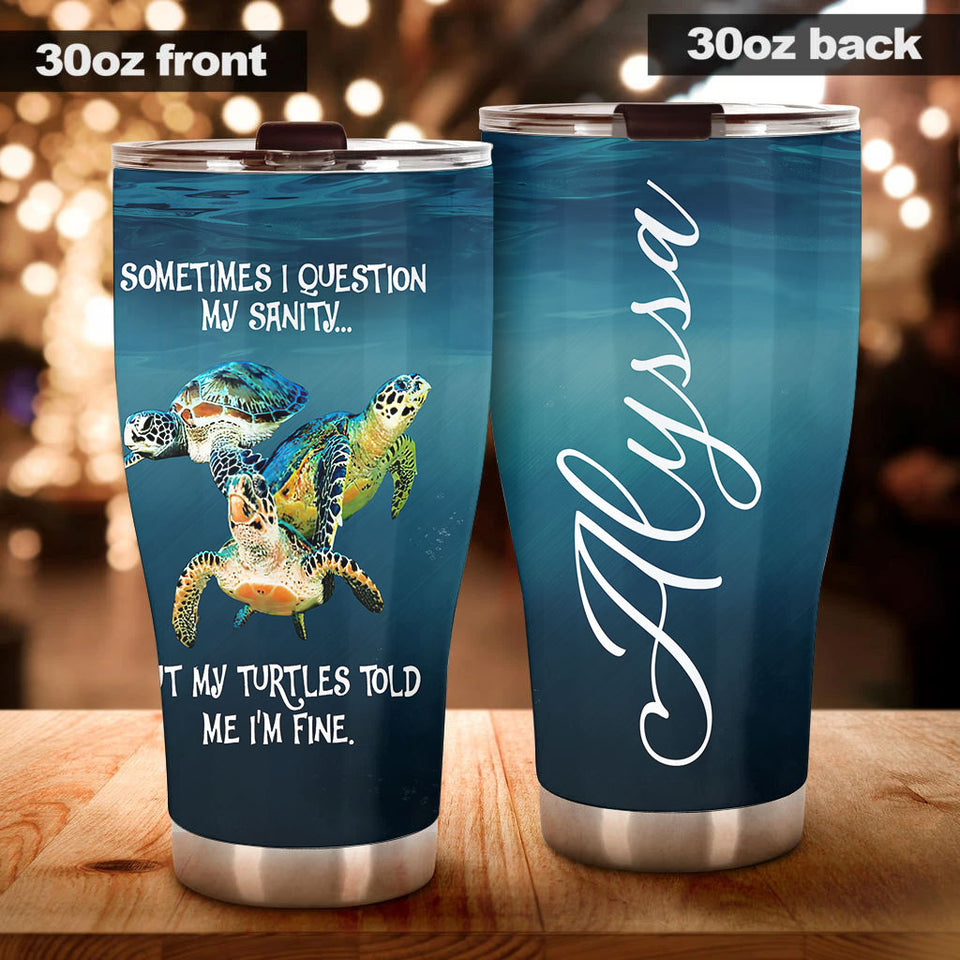 Camellia Personalized My Turtle Told Me I'm Fine Stainless Steel Tumbler-Thermal Flask Travel Therma Cup With Lid
