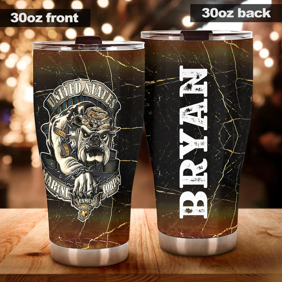 Camellia Personalized United States Marine Corps Stainless Steel Tumbler-Sweat-Proof Double Wall Travel Cup With Lid 01