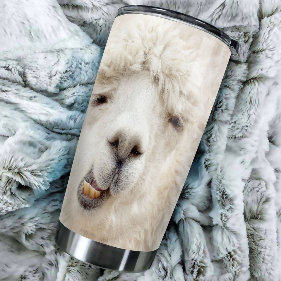 Camellia Personalized Cute white Camel Face Stainless Steel Tumbler-Double-Walled Insulation Travel Cup With Lid Gift For Animal Lover Camel Lover
