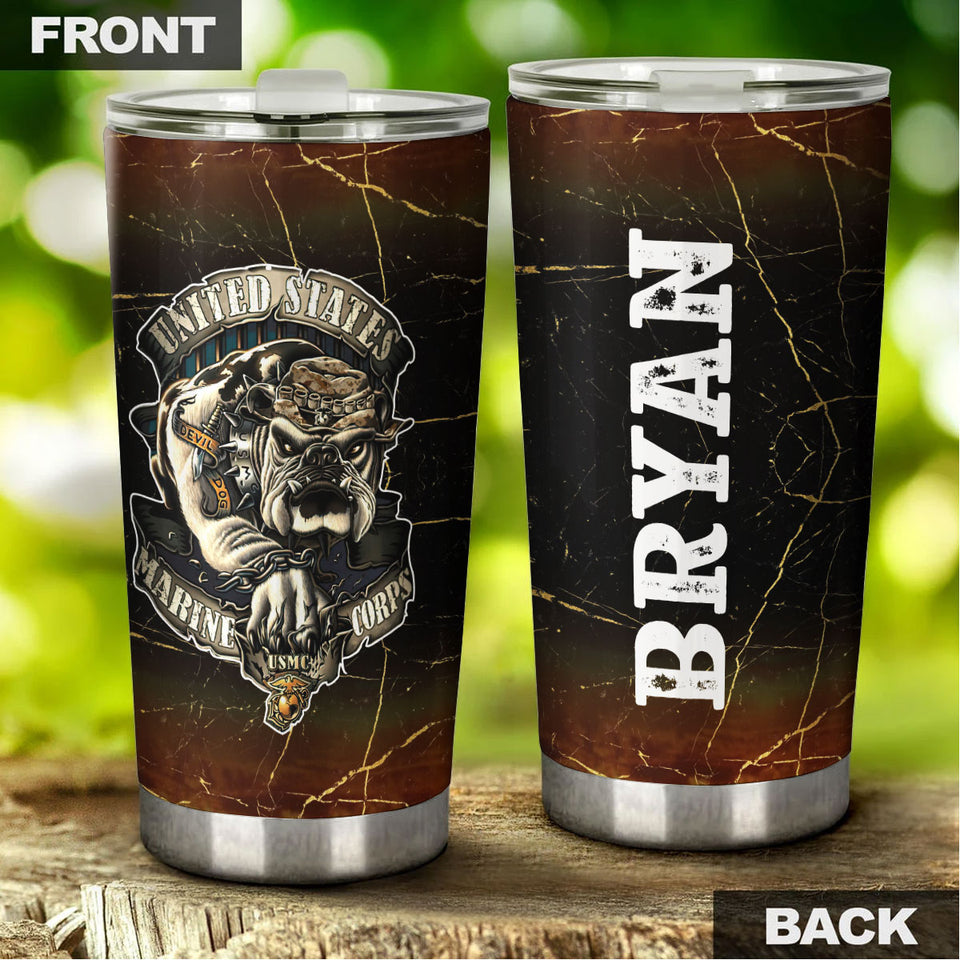 Camellia Personalized United States Marine Corps Stainless Steel Tumbler-Sweat-Proof Double Wall Travel Cup With Lid 01