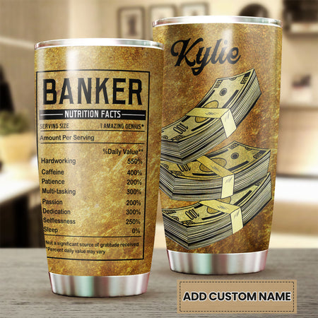 Camellia Personalized Banker Facts Stainless Steel Tumbler - Double-Walled Insulation Vacumm Flask - Gift For Christmas, Birthday, Thanksgiving, Bankers, Bank Tellers