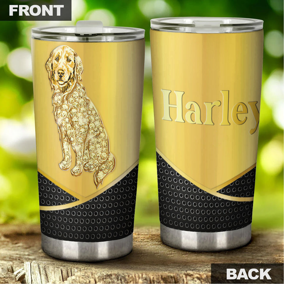 Camellia Personalized 3D Golden Dog Stainless Steel Tumbler - Customized Double-Walled Insulation Travel Thermal Cup With Lid Gift For Dog Lover