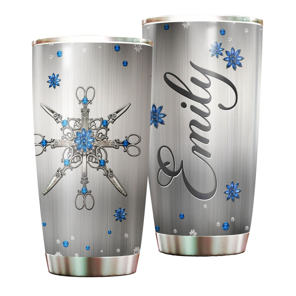 Camellia Personalized Wire Haired Silver Style Stainless Steel Tumbler - Customized Double-Walled Insulation Travel Thermal Cup With Lid Gift For Hairdresser Hair Stylist