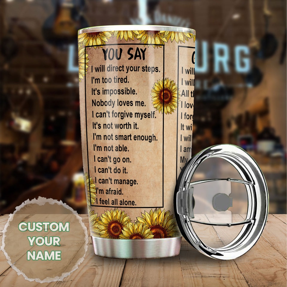 Camellia Persionalized Bible Verses God Says Stainless Steel Tumbler - Customized Double - Walled Insulation Travel Thermal Cup With Lid Gift For Christian