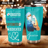 Camellia Personalized Nurse Educated Vaccinated Caffeinated Dedicated Stainless Steel Tumbler - Double-Walled Insulation Vacumm Flask - Gift For Nurse, Christmas Gift, International Nurses Day