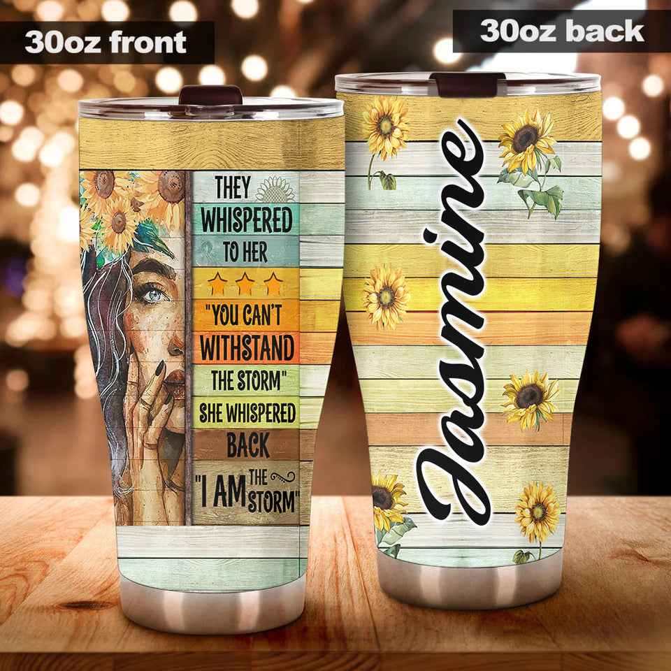 Camellia Personalized I Am The Storm Stainless Steel Tumbler-Double-Walled Insulation Travel Cup With Lid Gift For Girl