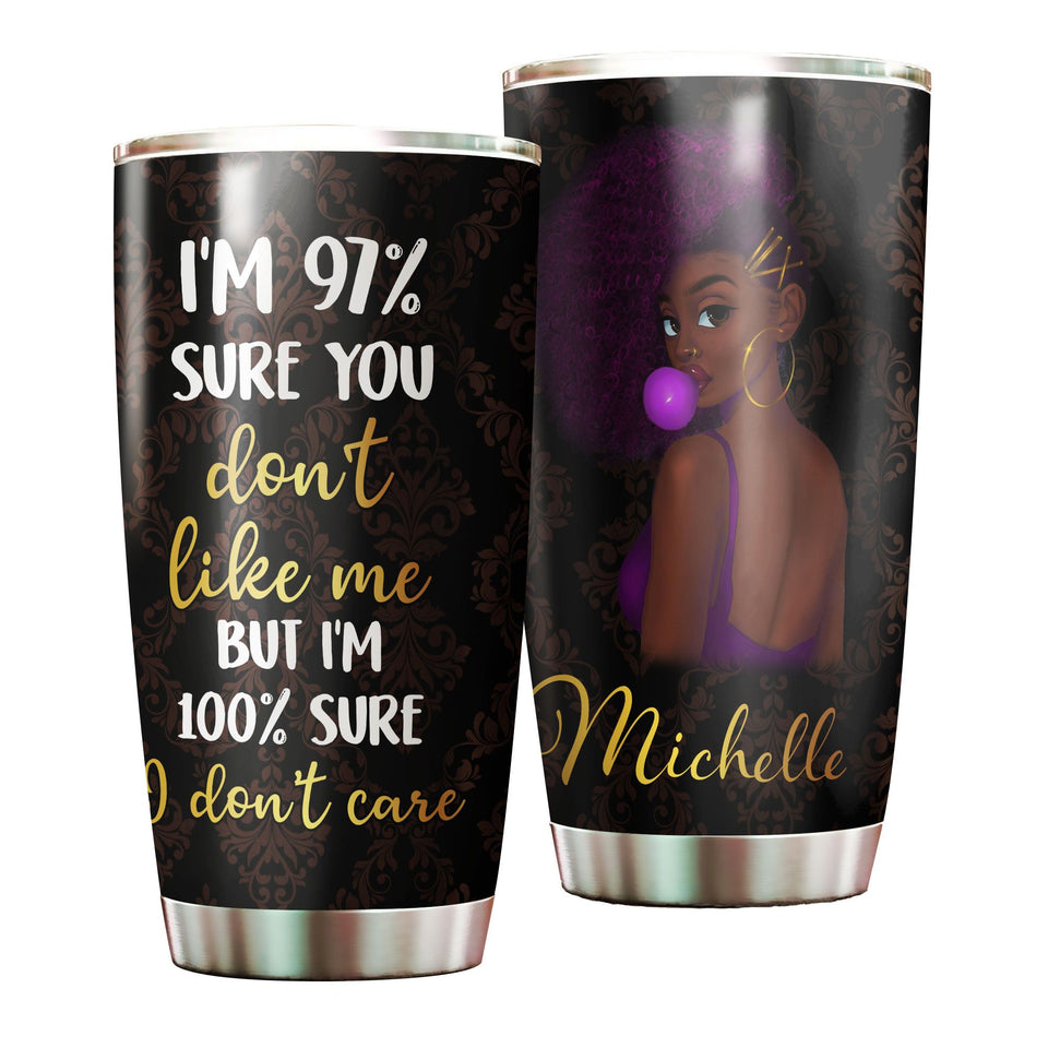 Camellia Personalized Black Women Stainless Steel Tumbler - Double-Walled Insulation Vacumm Flask - Gift For Black Queen, International Women's Day, Hippie Girls 18
