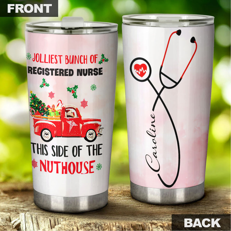 Camellia Personalized Jolliest Bunch Of Registered Nurse Stainless Steel Tumbler - Double-Walled Insulation Vacumm Flask - Gift For Nurse, Christmas Gift, International Nurses Day