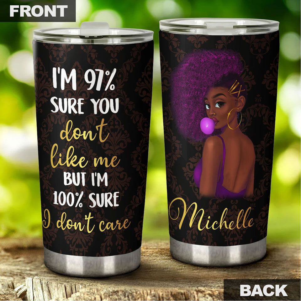 Camellia Personalized Black Women Stainless Steel Tumbler - Double-Walled Insulation Vacumm Flask - Gift For Black Queen, International Women's Day, Hippie Girls 18