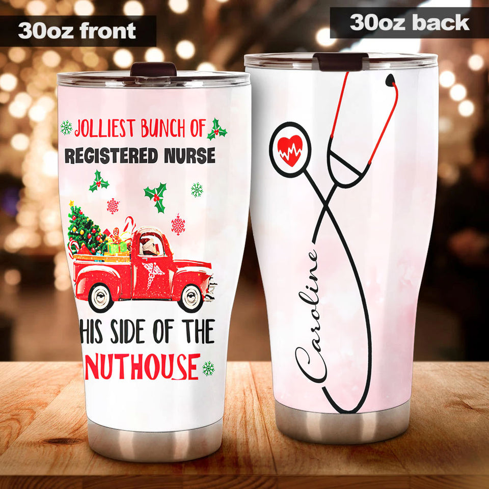 Camellia Personalized Jolliest Bunch Of Registered Nurse Stainless Steel Tumbler - Double-Walled Insulation Vacumm Flask - Gift For Nurse, Christmas Gift, International Nurses Day