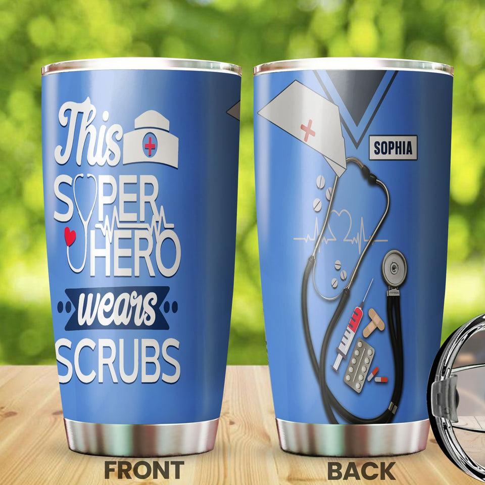Camellia Personalized Nurse Hero Stainless Steel Tumbler - Double-Walled Insulation Vacumm Flask - Gift For Nurse, Christmas Gift, International Nurses Day