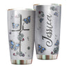 Camellia Personalized Butterfly Jewelry Style Christian Cross Stainless Steel Tumbler - Double-Walled Insulation Vacumm Flask - For Thanksgiving, Memorial Day, Christians, Christmas Gift