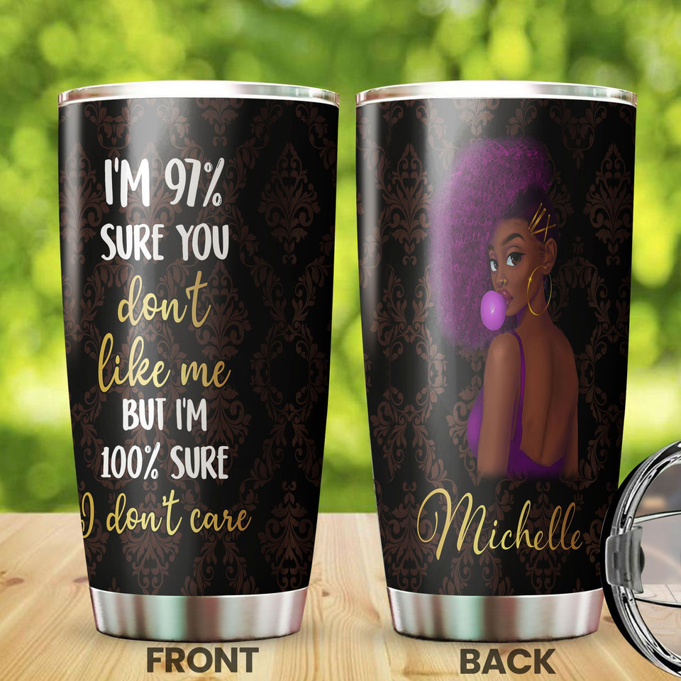 Camellia Personalized Black Women Stainless Steel Tumbler - Double-Walled Insulation Vacumm Flask - Gift For Black Queen, International Women's Day, Hippie Girls 18