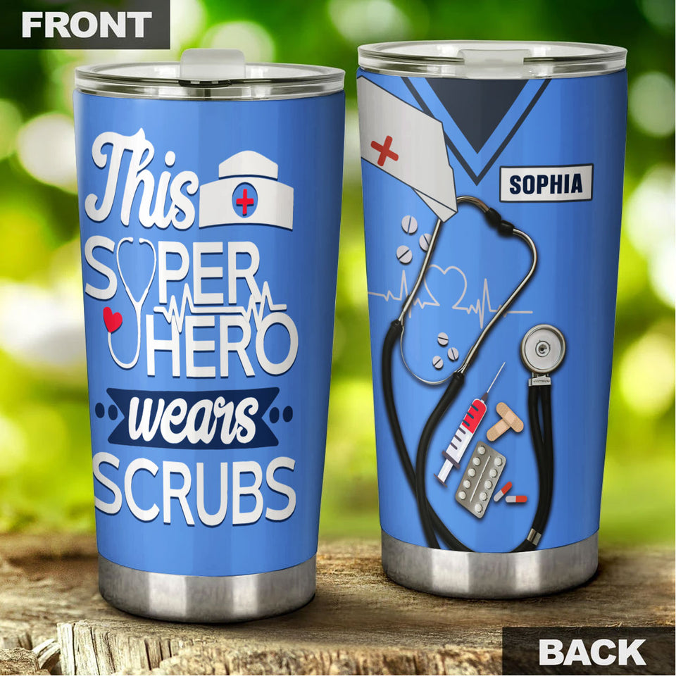 Camellia Personalized Nurse Hero Stainless Steel Tumbler - Double-Walled Insulation Vacumm Flask - Gift For Nurse, Christmas Gift, International Nurses Day