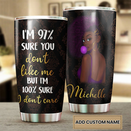 Camellia Personalized Black Women Stainless Steel Tumbler - Double-Walled Insulation Vacumm Flask - Gift For Black Queen, International Women's Day, Hippie Girls 18