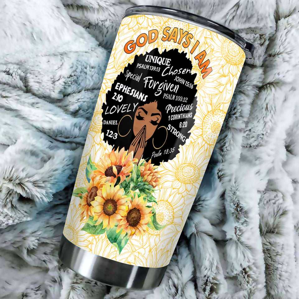 Camellia Persionalized 3D Black Girl Magic Stainless Steel Tumbler - Customized Double - Walled Insulation Travel Thermal Cup With Lid Gift For Black Queen Christian