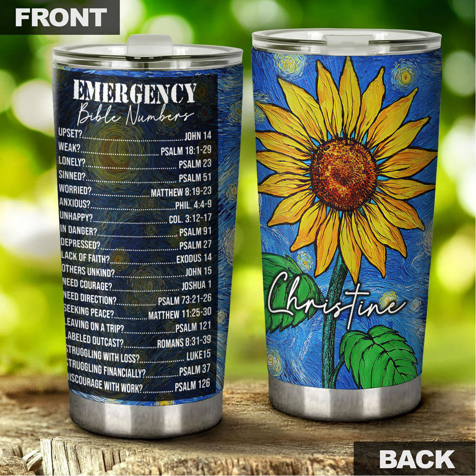 Camellia Persionalized Emergency Bible Numbers Sunflower Stainless Steel Tumbler - Customized Double - Walled Insulation Travel Thermal Cup With Lid